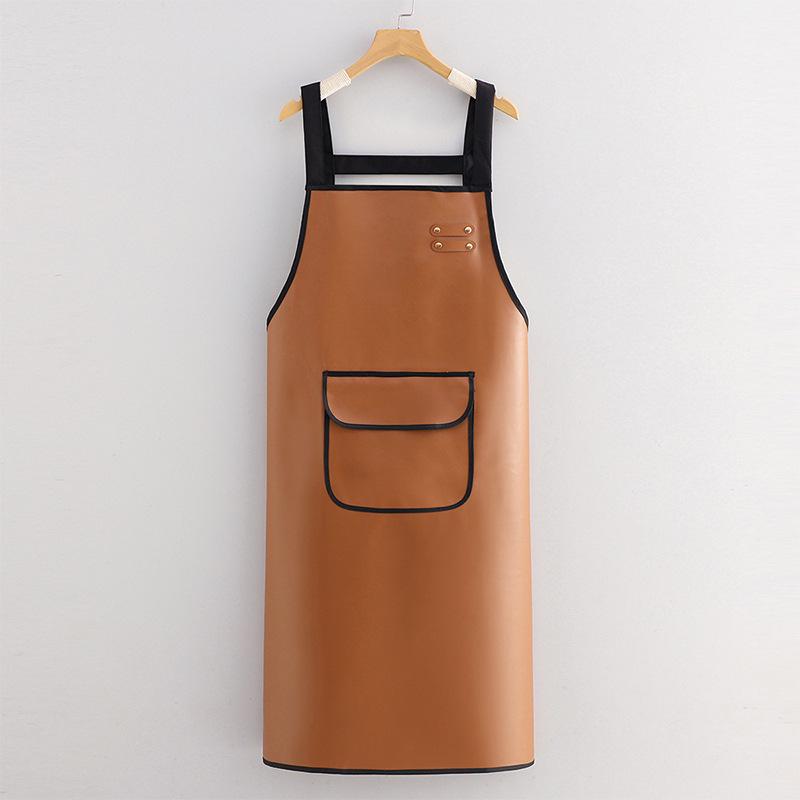 Waterproof PU Leather Apron for Kitchen & Catering - Oil-Proof, Custom Logo, Unisex Design
