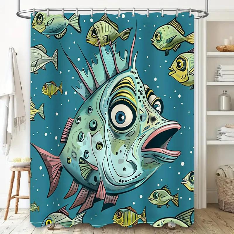 

Stylish Blue Underwater World Fish Print Shower Curtain for Bathroom Decor Waterproof Fabric, Easy Install Shower Curtains W90xH180cm