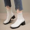 Leather Women Snow Ankle Boots Mid Heels Designer Shoes Winter Chunky Classic Motorcycle Boots 2024 Trend Goth Mujer Zapatillas
