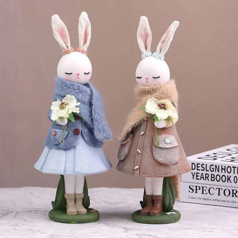 Artistic Bunny Sculpture Resin Animal Statue Miniature Room Decor Modern Style Home Decor Miniature Kids Toy Desktop Accessories