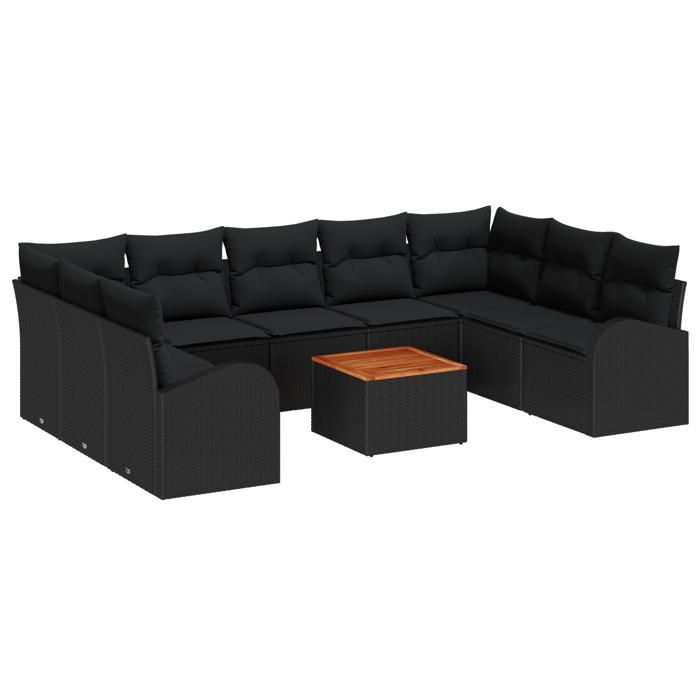VidaXL Ensemble de canapé de jardin 10 pièces avec coussins noir poly rattan acacia 3347625
