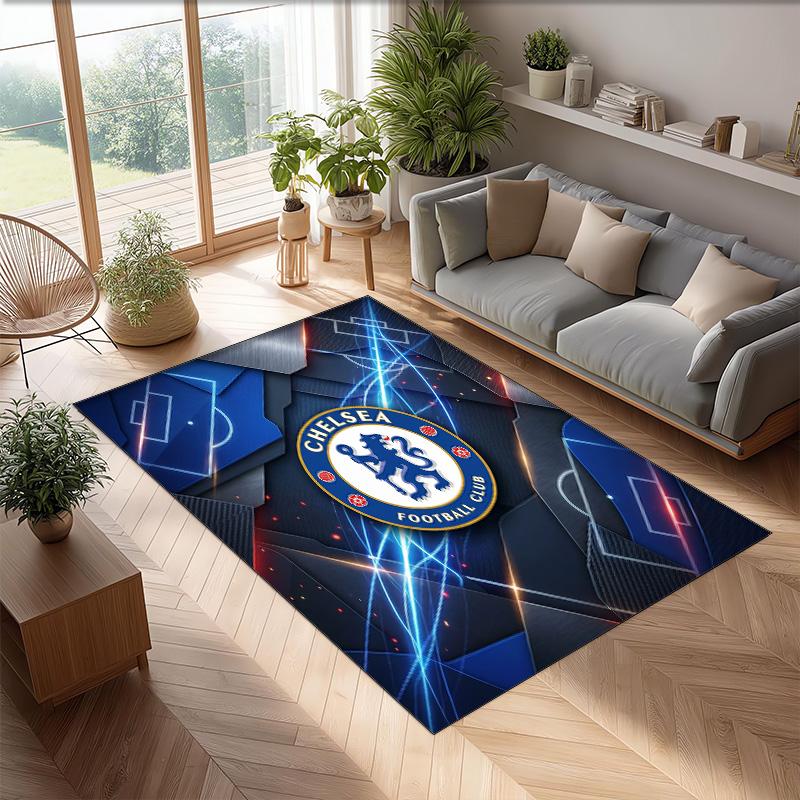 Tappeto in Flanella Stampato Chelsea FC Antiscivolo Morbido Poliestere Tappeto per Pavimento Tappetino Decorativo da Interno per Camera da Letto Soggiorno Divano Sala Giochi Decorazione Casa