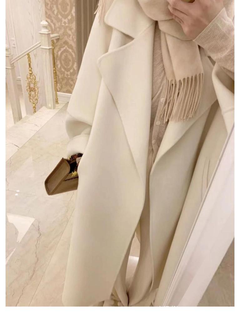 Women's Popular Off-White Mid-Length Wool Coat - Autumn/Winter Korean Style 2023.