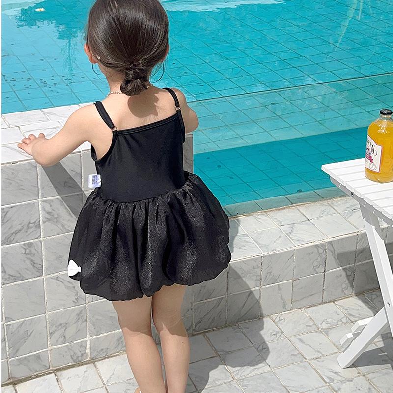Sweet Baby Summer 2025 Bow Black Sling Princess Swimsuit for Kids
