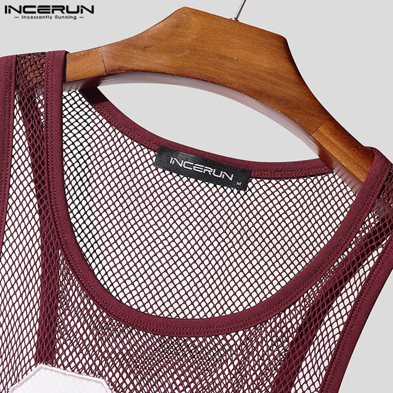 Men Sleeveless Letter Print See Through Transparent Jumpsuits Bodysuits Home Wear