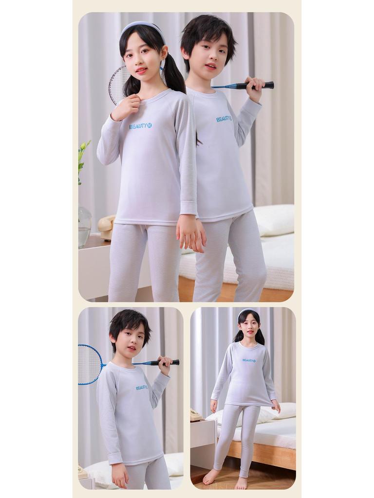Kids' Raglan Color Block Long Sleeve Pajama Set - Autumn/Winter Warm Underwear for Boys & Girls