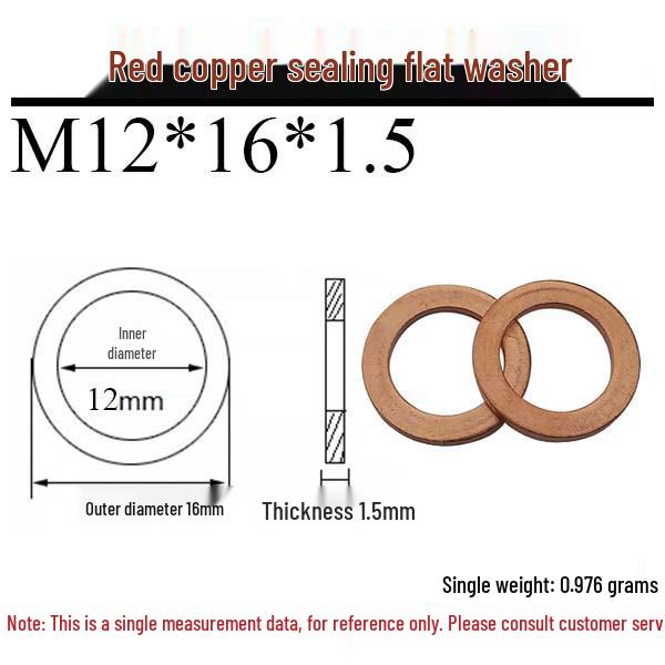 Annealed Red Copper Gasket Washer Pad for Sealing Fastener, M4-M34