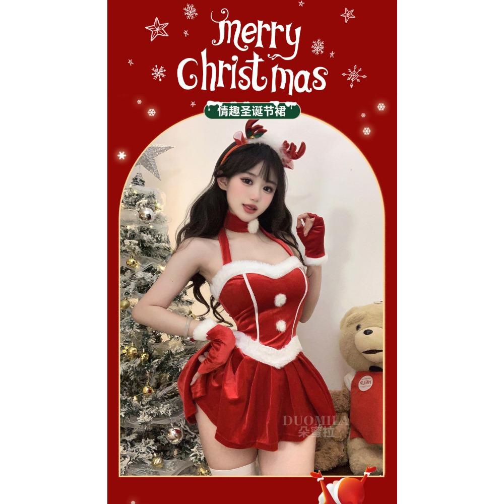 Domila Christmas Dress Female Velvet Dress Pure Lust Sexy Female Live Streaming Host Performance Costume Halloween Stage Costume