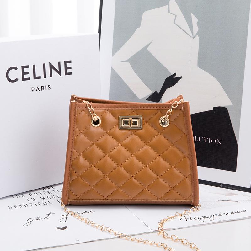 

New trendy fashion diamond versatile chain women s bag solid color shoulder messenger mobile phone cosmetic bag коричневый