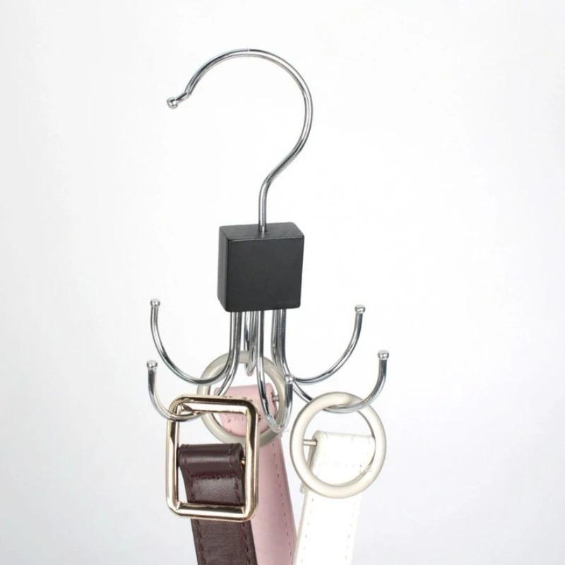 

1/2/3PCS Solid Wood Rotatable Storage Hanger Hook Multi-Claw Bag Metal Belts Rack Organizer for Bras Ties Scarves Household Closet Accessories Black square wood 1pc