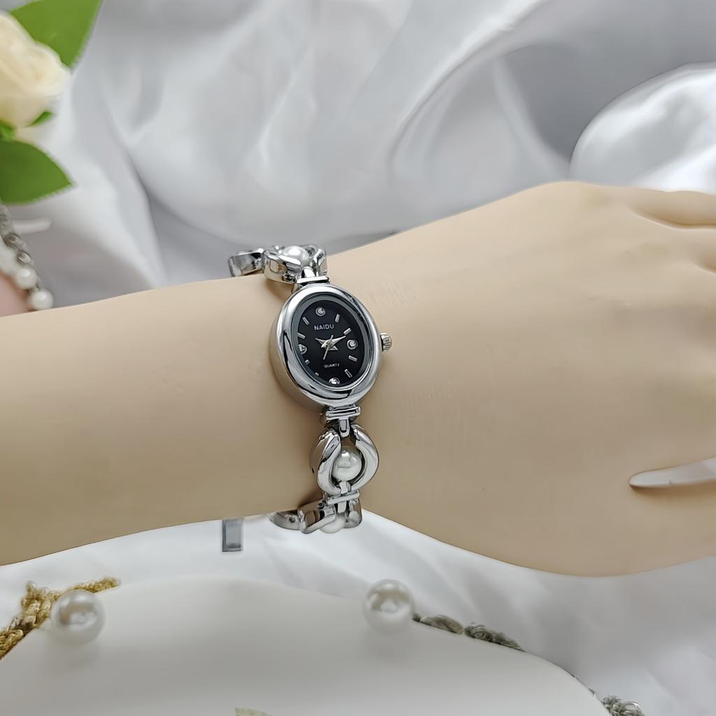 Vintage Oval Quartz Wristwatch Simulation Pearl Bracelet Watche for Women Watches