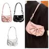 Solid Color Bowknot Shoulder Bucket Bag Korean Style Bow Tote Bag Women Armpit Bag  Office Worker