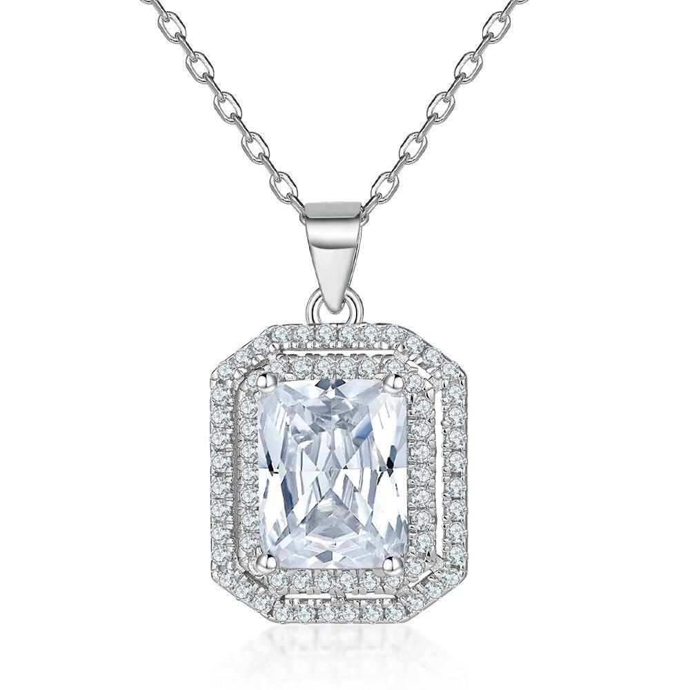 Bague Ringen Rectangular Momulberry Stone Pendant European And American Fashion 925 Sterling Silver Square Diamond Necklace Girls Clavicle Chain