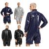 Waterproof Vinyl Long Sleeve Front Zipper Bodysuit with Ruffled Hem Short Bottoms for Men Swimwear Clubwear Diaper Cover