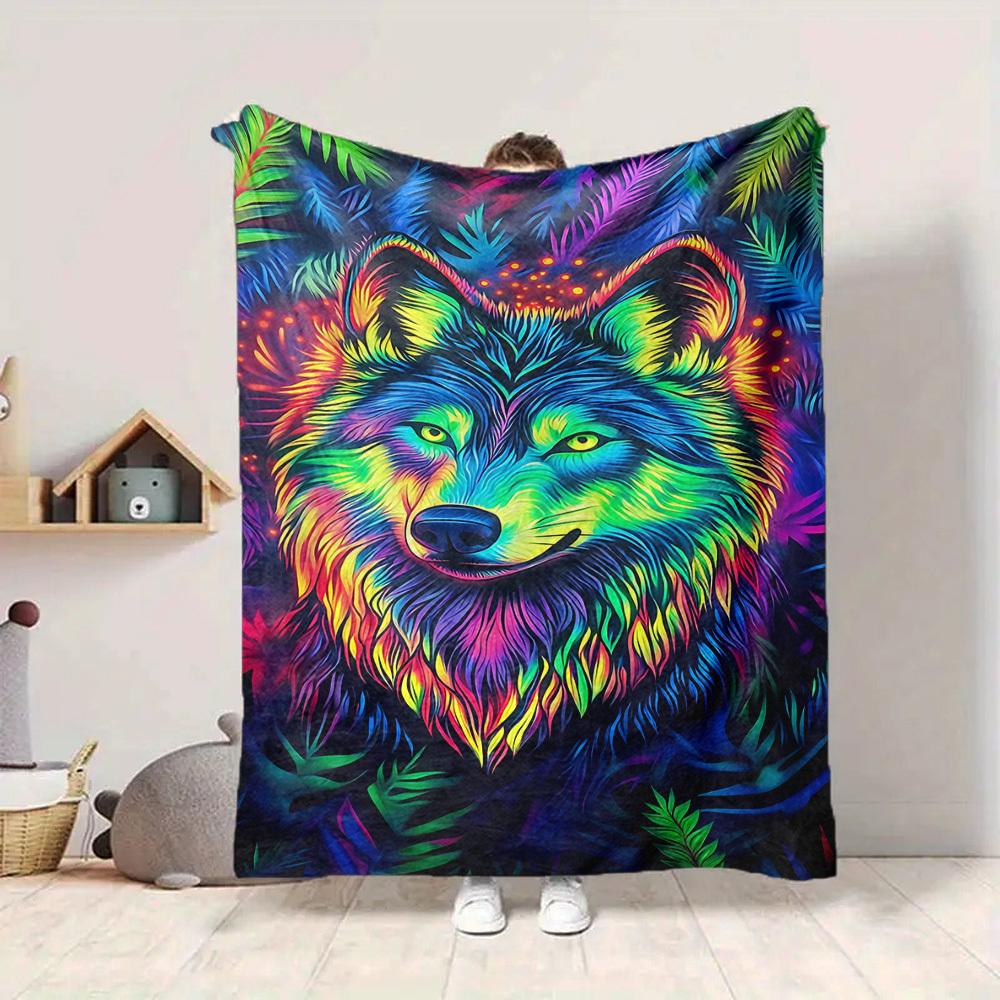 1pc Wolf, Neon Art Blanket Lightweight Blanket Throw Blanket For Sofa, Bed, Travel, Camping, Livingroom, Office, Couch, Chair yy251010031