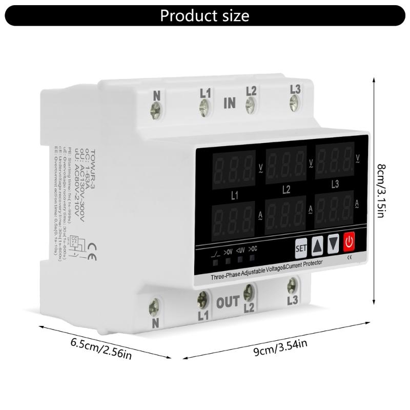 Adjustable Overcurrent Protector Digital 3 Phase DIN Rail Voltmeter Ammeter Current Power Tester Relays Protector