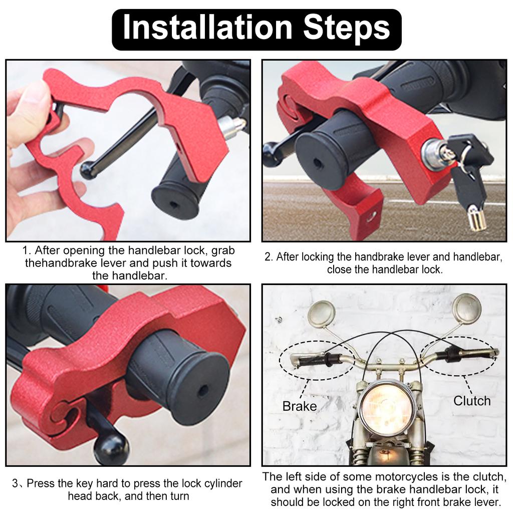 1piece Heavy Duty Adjustable Anti Theft Handlebar Lock for Motorcycles Mopeds Sports Bikes Scooters and ATVs with 2 Keys