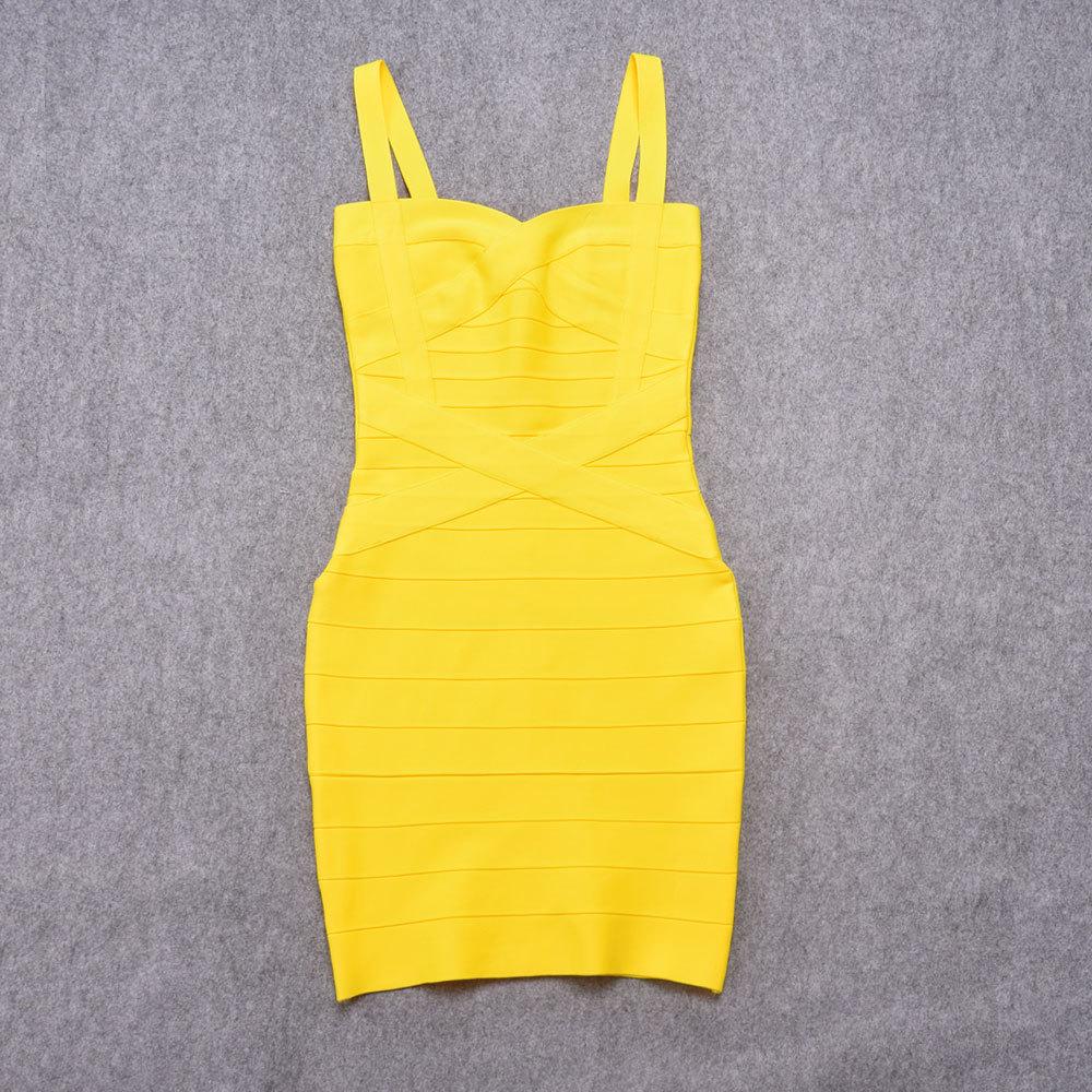 Yellow Striped Spaghetti Strap Bodycon Dress with Waist-Cinching
