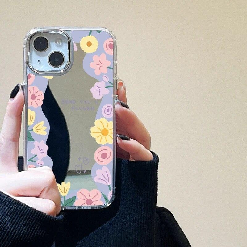 

Зеркальный чехол с буквенным принтом для телефона iPhone 15 Pro, чехол для iPhone 14 Pro 11 12 13 Pro Max X XR XS, противоударный мягкий чехол с цветком, задняя крышка, бампер For iPhone 13 Pro