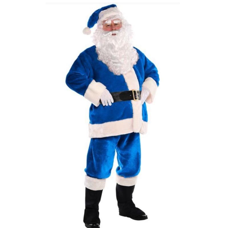 Santa Blue Costume Men Women Christmas Clothes Makeup Beard Party Prop Outfit