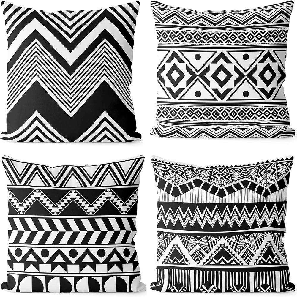 Housses de Coussin à Motifs Géométriques Noir et Blanc Housse de Coussin Adaptée pour Canapé Chambre Voiture