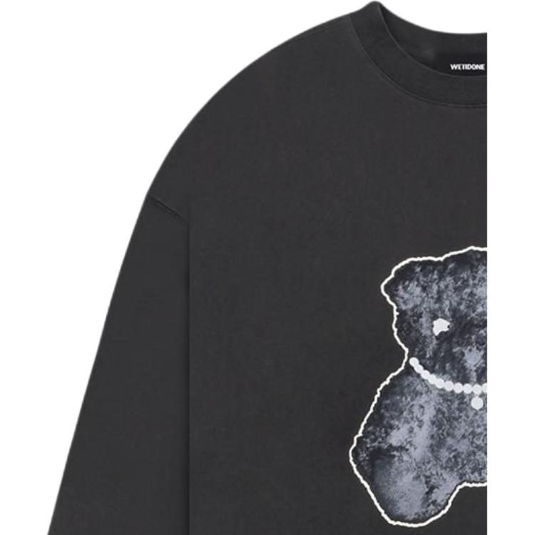 We11done Teddy Bear Pearl Necklace Print Round Neck Long Sleeve T-Shirt Men Tops Charcoal WD-TT9-20-116-U-CH