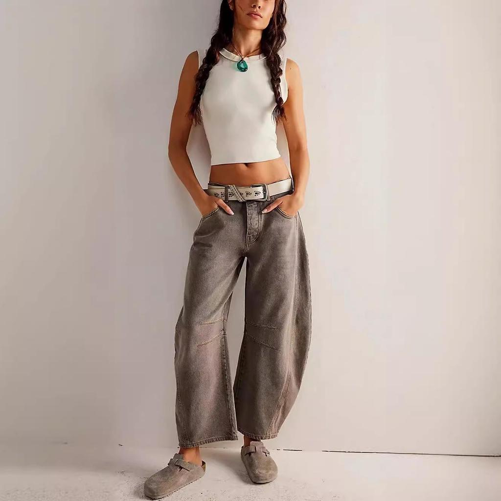 2026 Women's Wide-Leg Mid-Low Waist Washed Denim Jeans