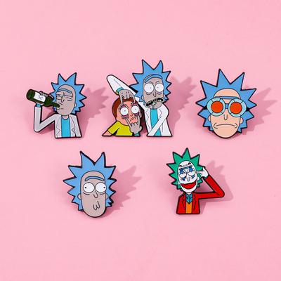 Funny Creative Cartoon Rick and Morty Metal Badge Comedy Animated Characters Alloy Drip Brooch