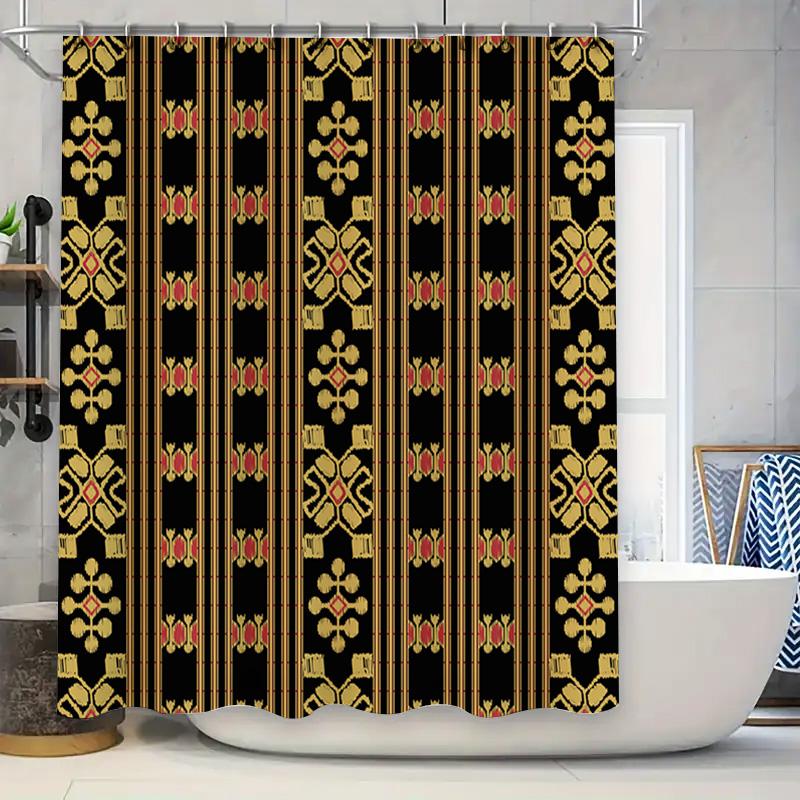 

Black Gold Baroque Print Shower Curtain for Home Decor Bathroom Decor 90x180cm