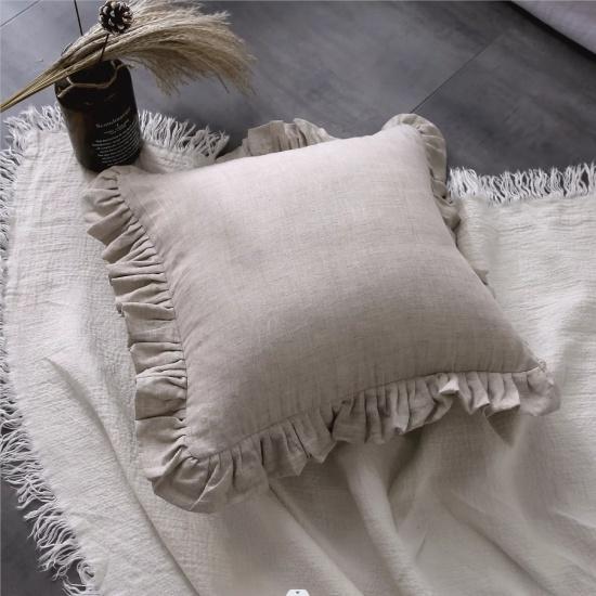 100% Pure Linen Ruffle Throw Pillowcases,Soft Comfortable Cushion Cover,Home Decor Sofa Pillows Cover,Living Room Couch