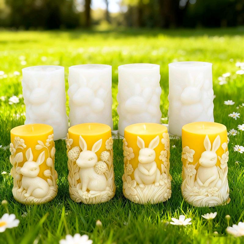 Animal Resin Candle Mold Food Grade Rabbit Relief Candle Mold Easter Bunny Silicone Mold Soy Wax Cylinder Mould For Home