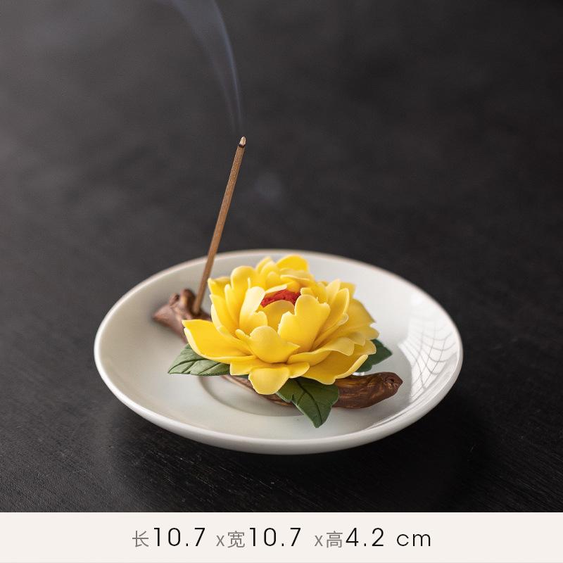 Zen Ceramic Censer Handicrafts Home Ornaments Peonies Incense Burner Flower Incense Stick Holder Home Office Table Decoration