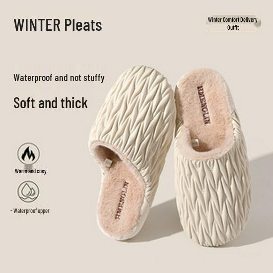 Plush Non-Slip Winter Cotton Slippers for Women and Men - Indoor Closed-Heel Design