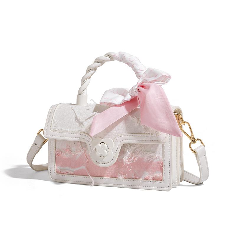 Lace Embroidery Bow Small Square Bag for Women 2025 New Fashion Handbag Cute Single Shoulder Crossbody Bag