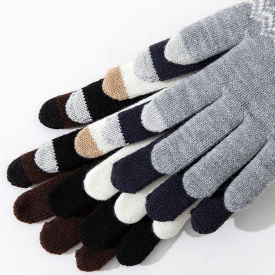 1 Pair Winter Warm Knitted Gloves for Women Men Touch Screen Full Finger Gloves Cold Weather Windproof Thicken Gloves for Skiing Cycling Hiking