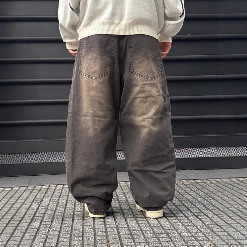 Mens Loose Wide Leg Denim Pants Retro Washed Streetwear High Waist Baggy Jeans Teens