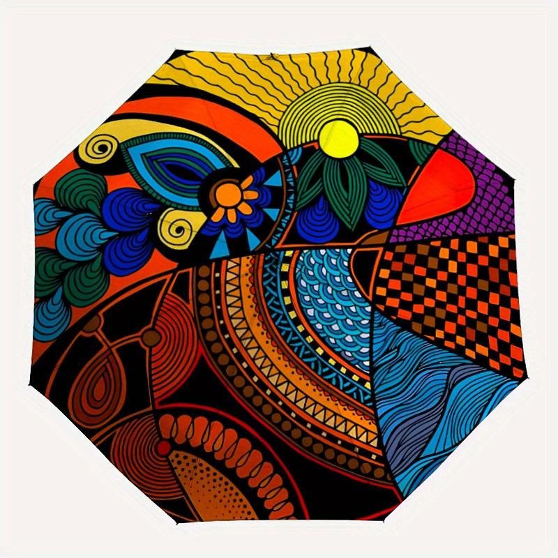 

1pc Abstract Artwork Automatic Open/Close Umbrella, Umbrella with cartoon Design, Portable Compact Umbrella for Men & Women, Good Holiday Gi