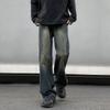 Black and gray gradual change jeans men's American high street vibe pants gear version straight tooling slim-fitting pants