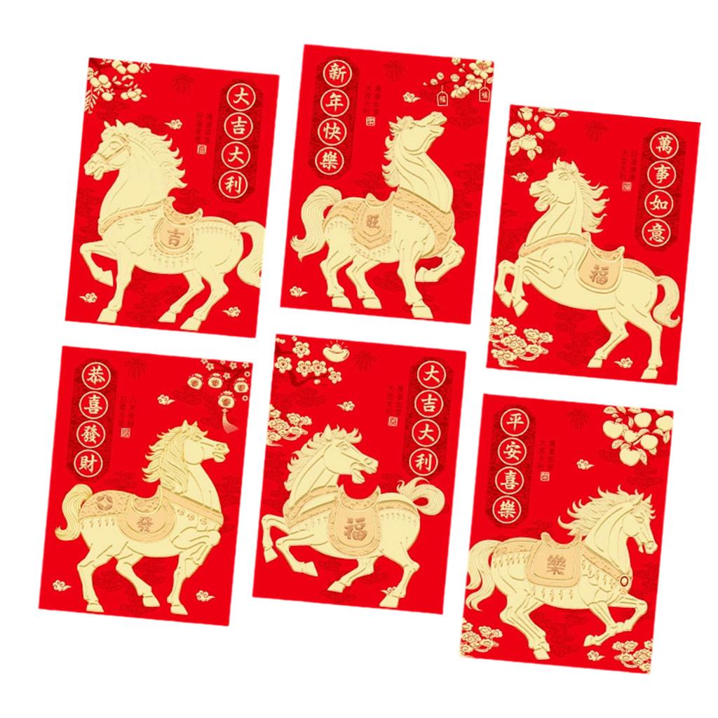 Pack of 6 Cartoon Horse Designs Red Envelopes Chinese Zodiac 2026 Year of Horse Paper Money Holder Envelopes