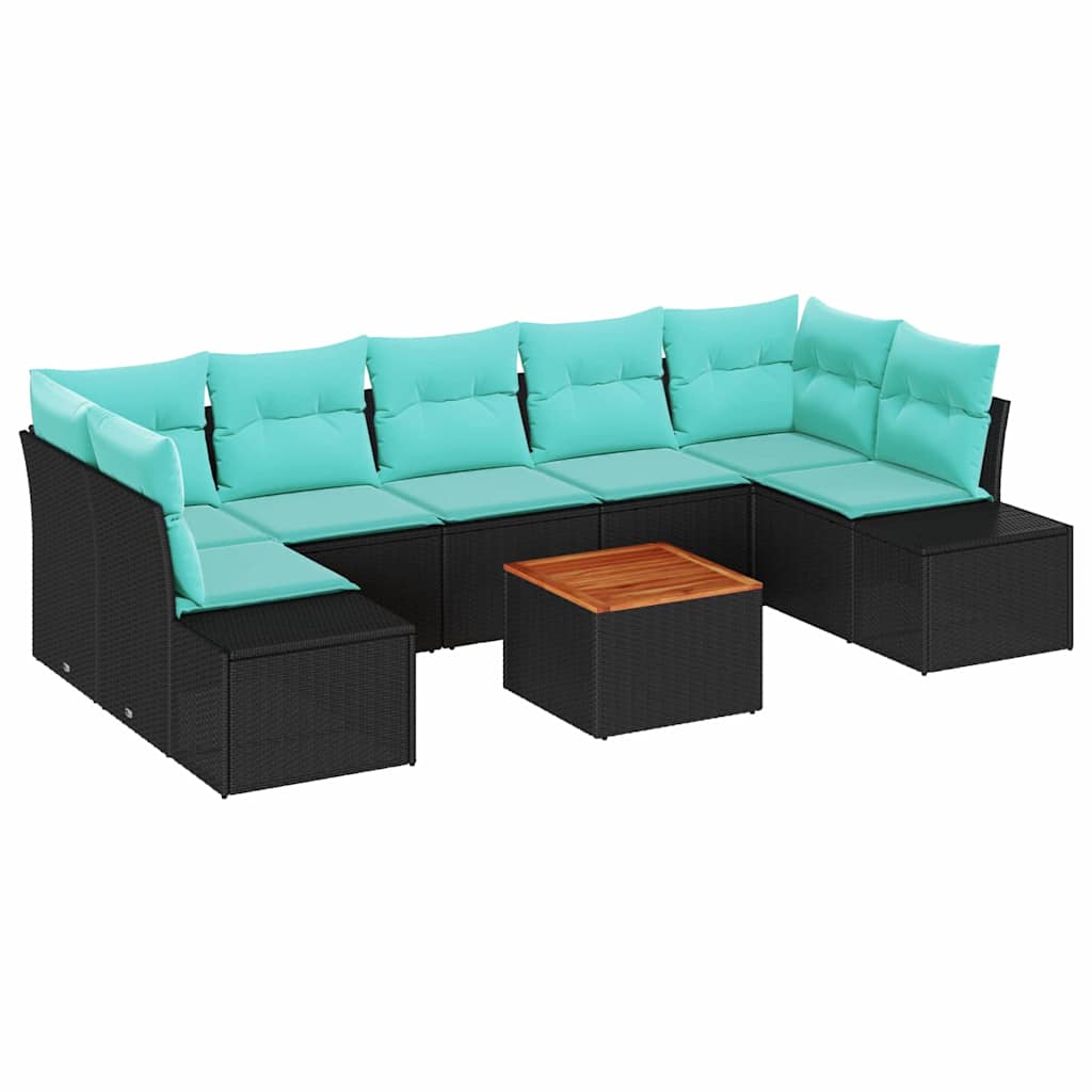 Garden Sofa Set 8 Pieces Black and Turquoise Poly Rattan
