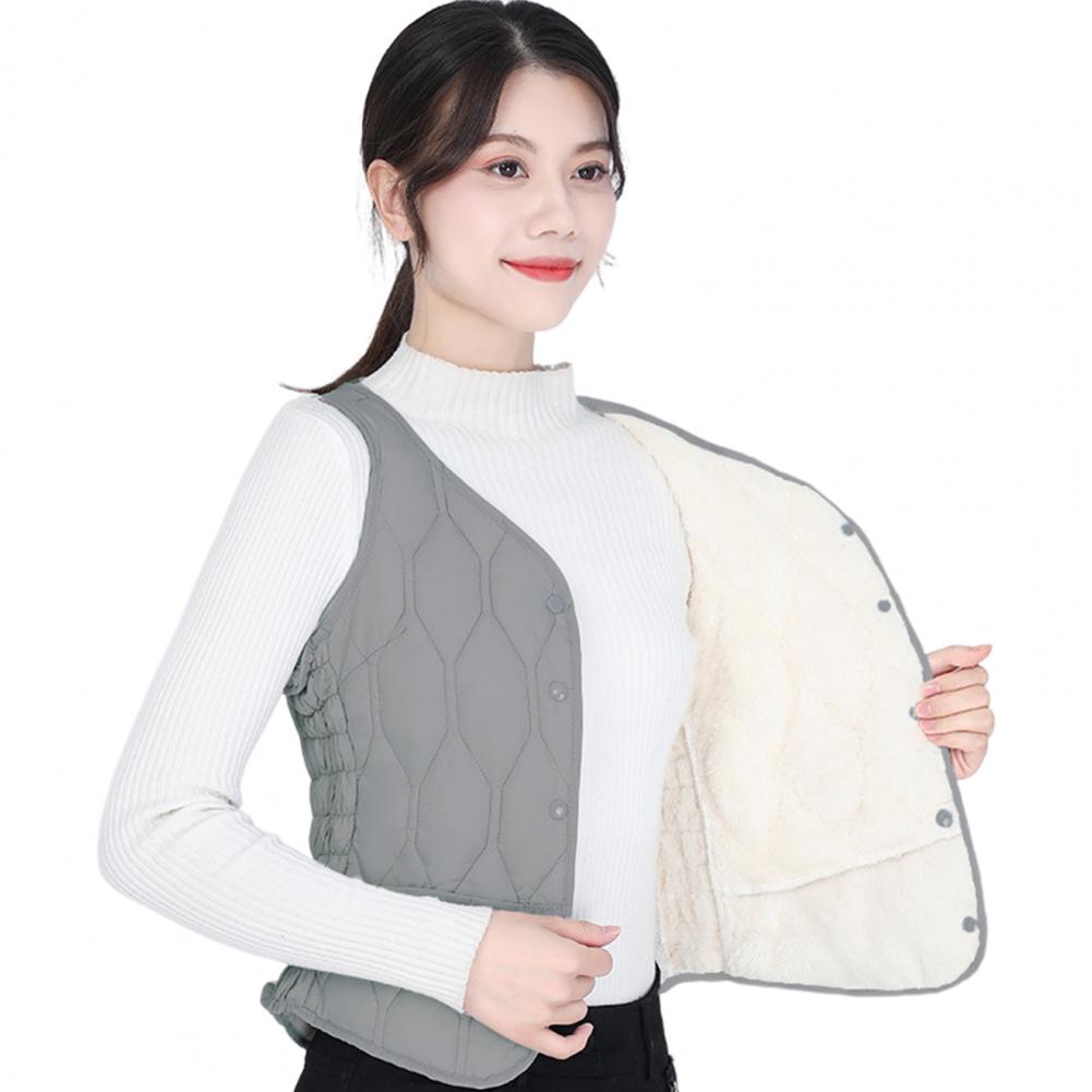 Winter Women Layering Vest Coat Thin Padded Button Closure V Neck Sleeveless Solid Color Windproof Heat Retention Outdoor Down C