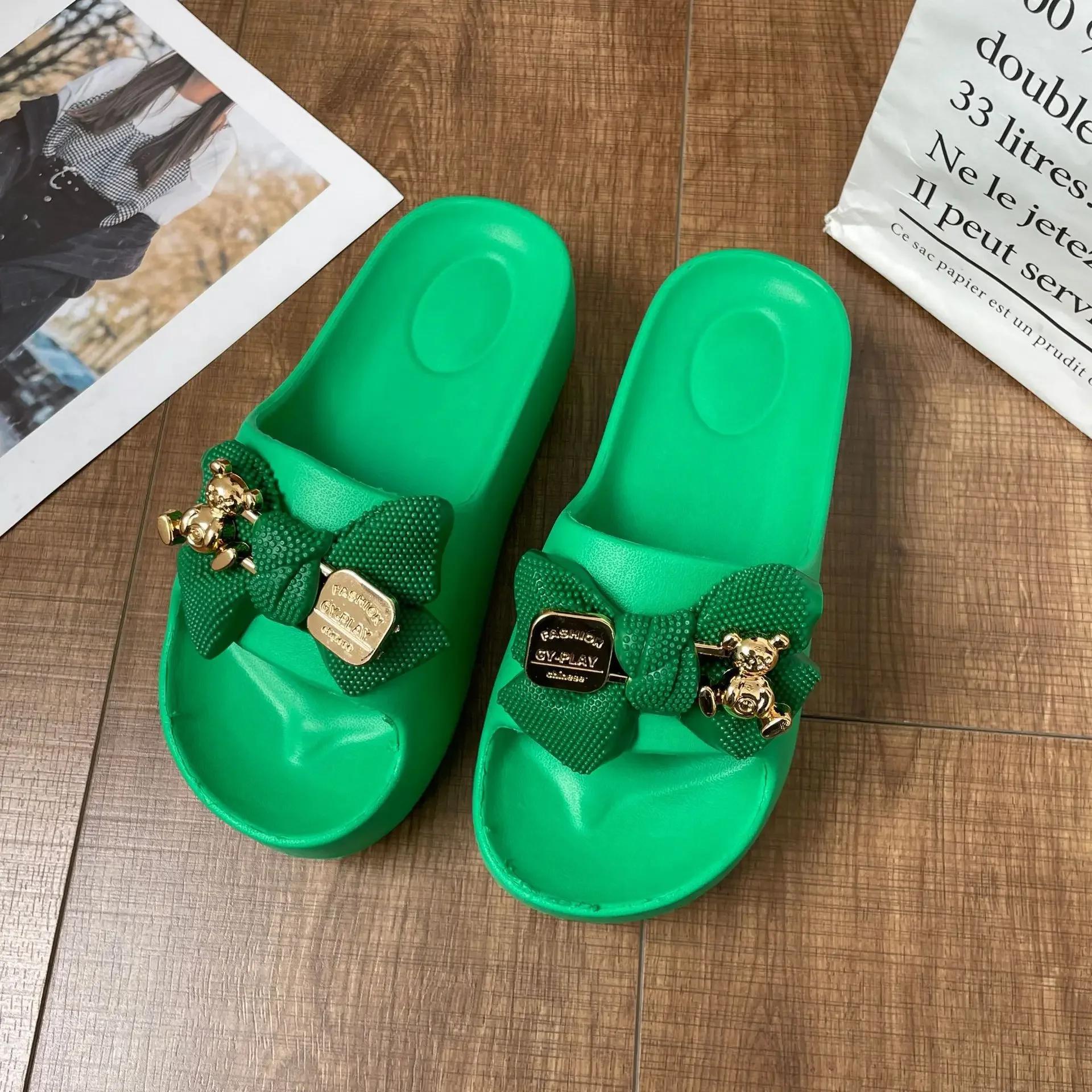 

Женские сандалии на массивной платформе, повседневные нескользящие шлепанцы, летние тапочки на танкетке, женские модные уличные пляжные тапочки из ЭВА, шлепанцы 40-41 зелёный