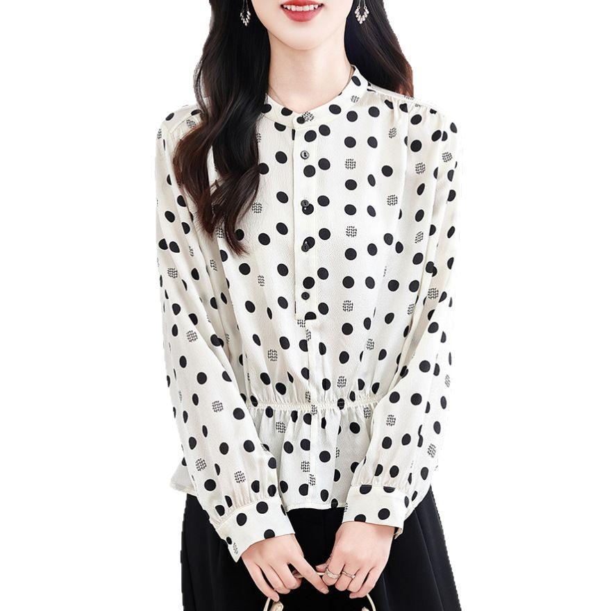Silk Polka Dot Shirt Women's Spring and Summer New Printed Shirt Mulberry Silk Top