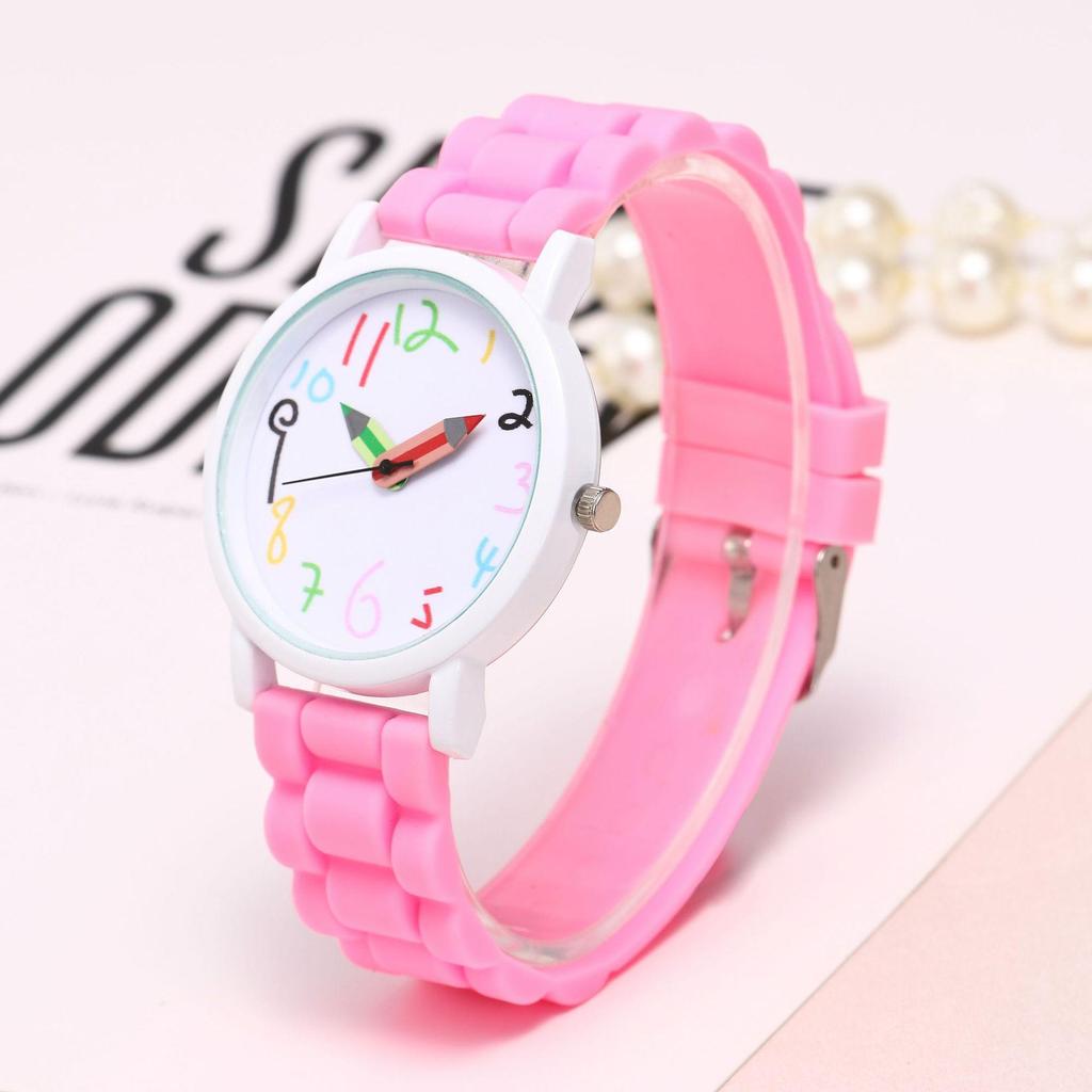 Cartoon Colorful Number Women's Jelly Silicone Strap Quartz Wristwatch