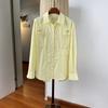Women's Diamond-Encrusted 3D Floral Loose Long-Sleeve Lapel Shirt, Mid-Length, Spring Top