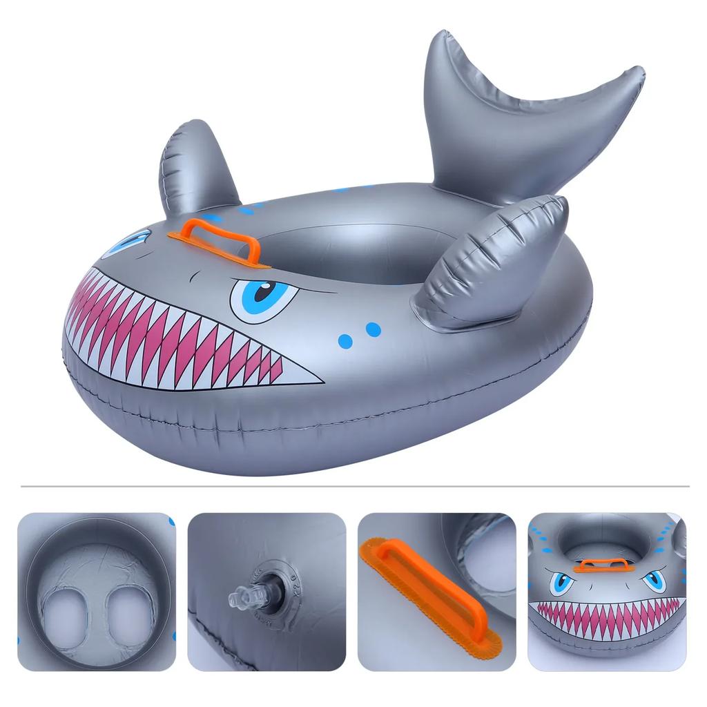 Cartoon Shark Inflatable Toy for Boys Girls PVC Water Toys Water Inflatable Ring Swimming Floating Seat Boat Summer Outdoor Pool