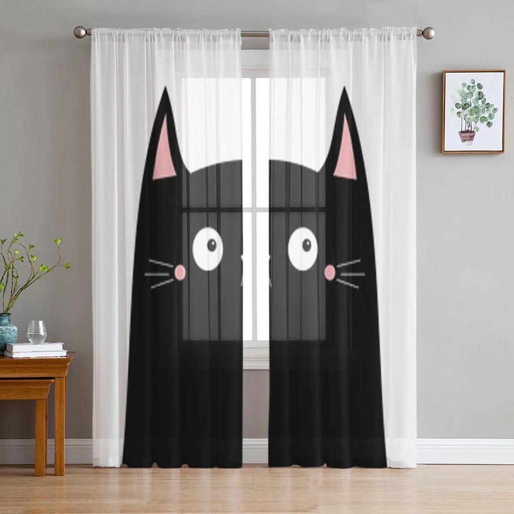 Urocza para kociąt romantyczne tiulowe zasłony do salonu kuchenne zasłony okienne Home Decor przezroczysta zasłona do sypialni dla dzieci