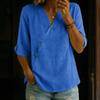 Dames Katoen Linnen Knopen Blouse V-hals 3/4 Mouw Losse Pasvorm Shirt Casual Lichtgewicht Comfortabel Topje voor Dagelijks Gebruik