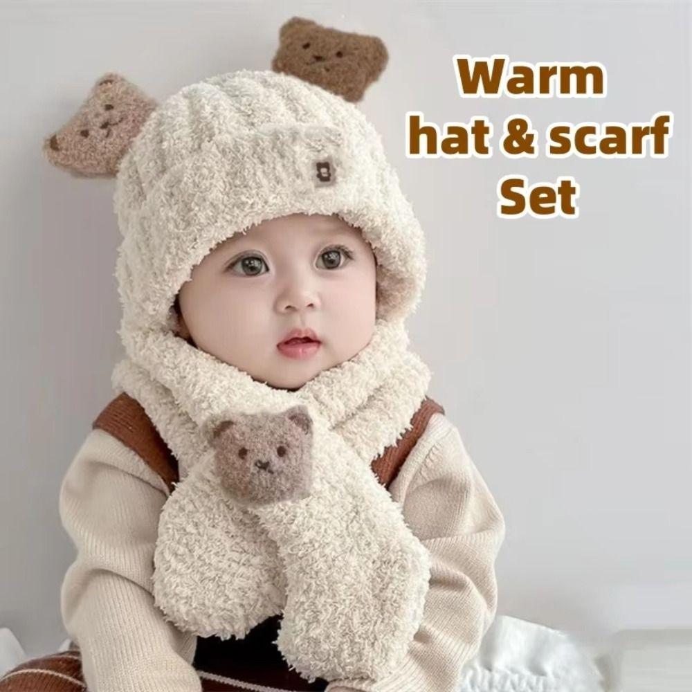 Süßes Bären Schal Mützen Set Koreanischer Stil Kinder Ohrenschützer Mütze Winter Herbst