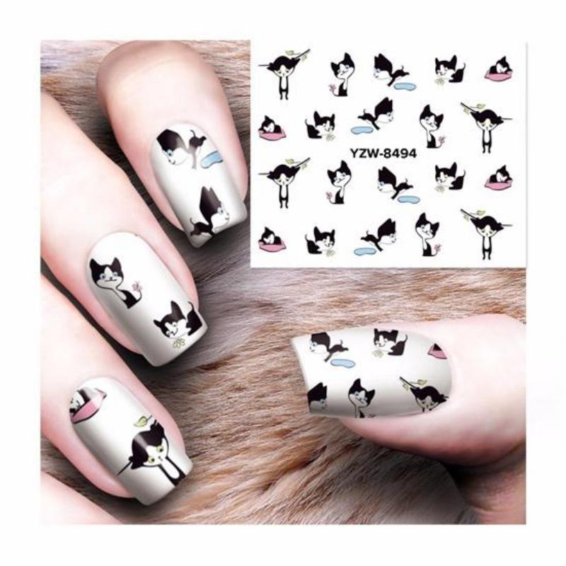 1 Arkusz 12 Rodzaje Woda Przenieś Nails Art Naklejka Kot Wzory Nail Wraps Naklejka